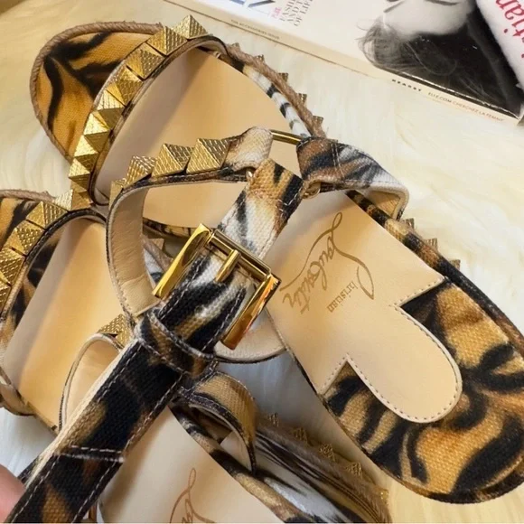 Christian Louboutin Animal Print Espadrilles with Gold Studs - Picture 5 of 5